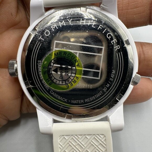 Tommy Hilfiger Watch Men White Dual Time Dial Silicone Band New Battery 10 Inch - Picture 4 of 12